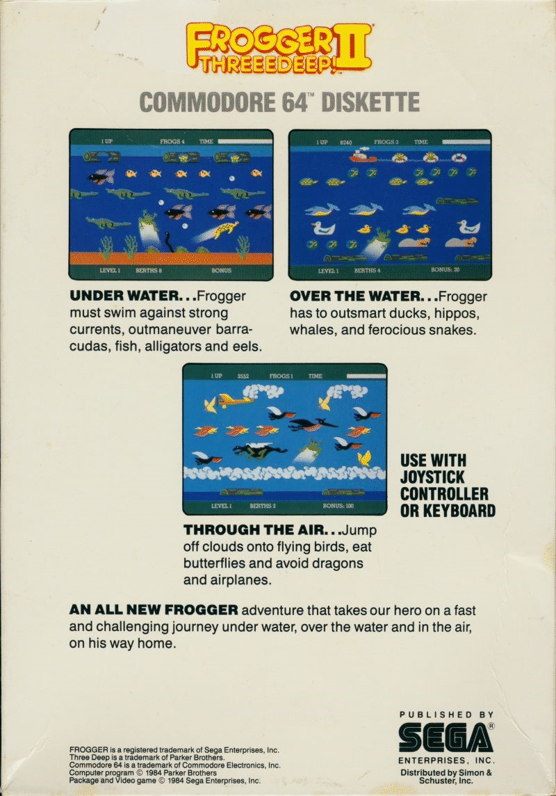 Frogger II: Threedeep box art for Commodore 64